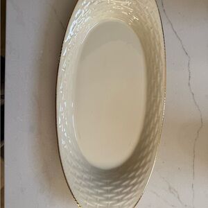 Lennox Ivory Serving Platter with Gold Trim